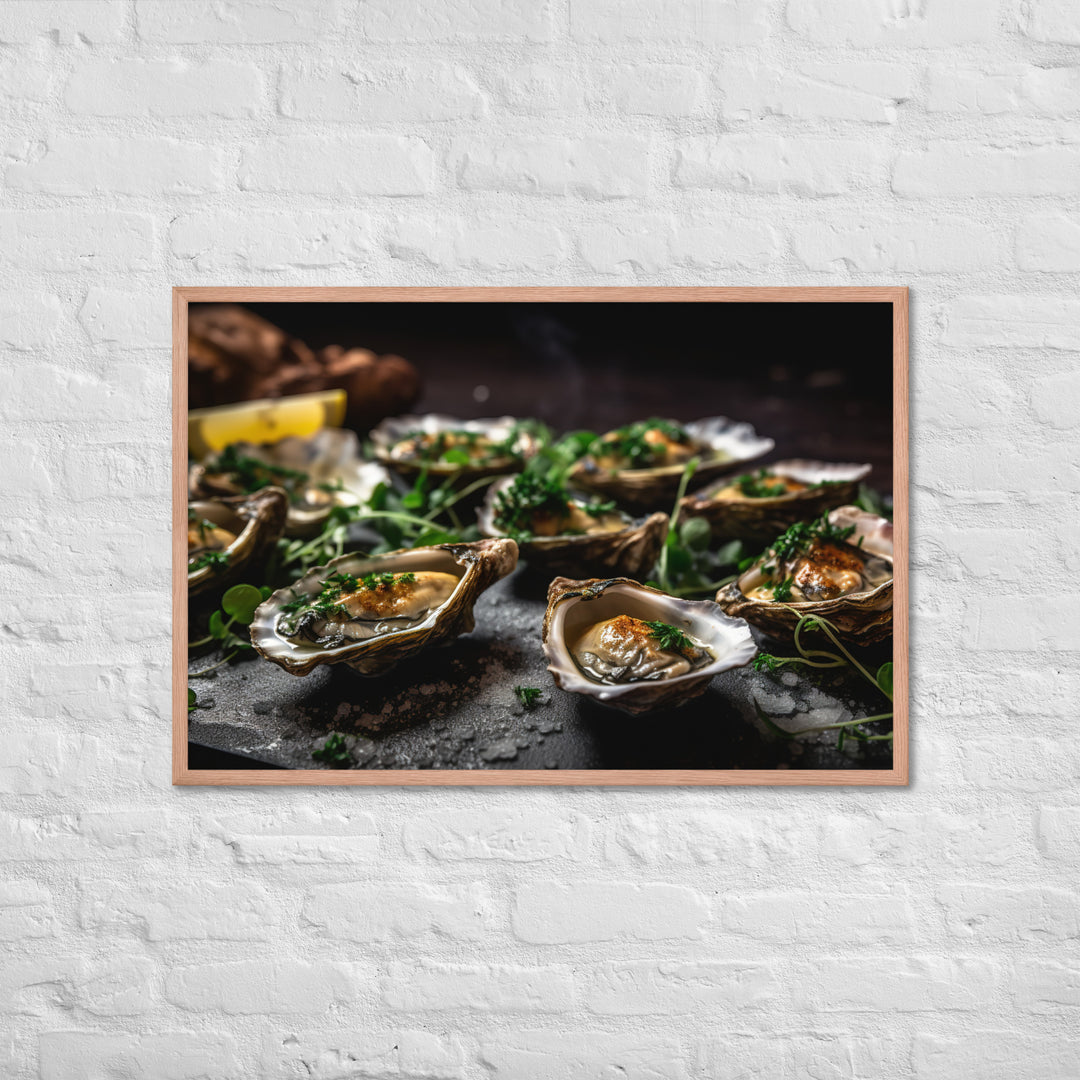 Grilled Olympia Oysters with Herb Butter Framed poster 🤤 from Yumify.AI