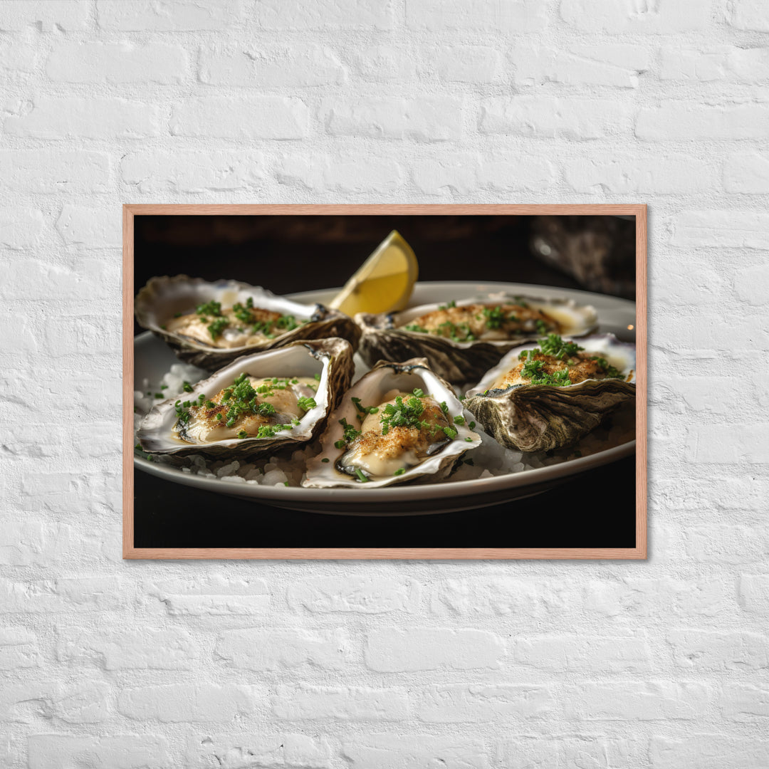 Grilled Malpeque Oysters with Garlic Butter Framed poster 🤤 from Yumify.AI