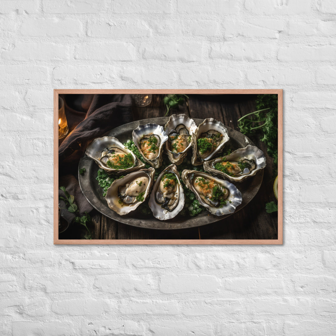 Grilled Eastern Oysters with Garlic Butter Framed poster 🤤 from Yumify.AI