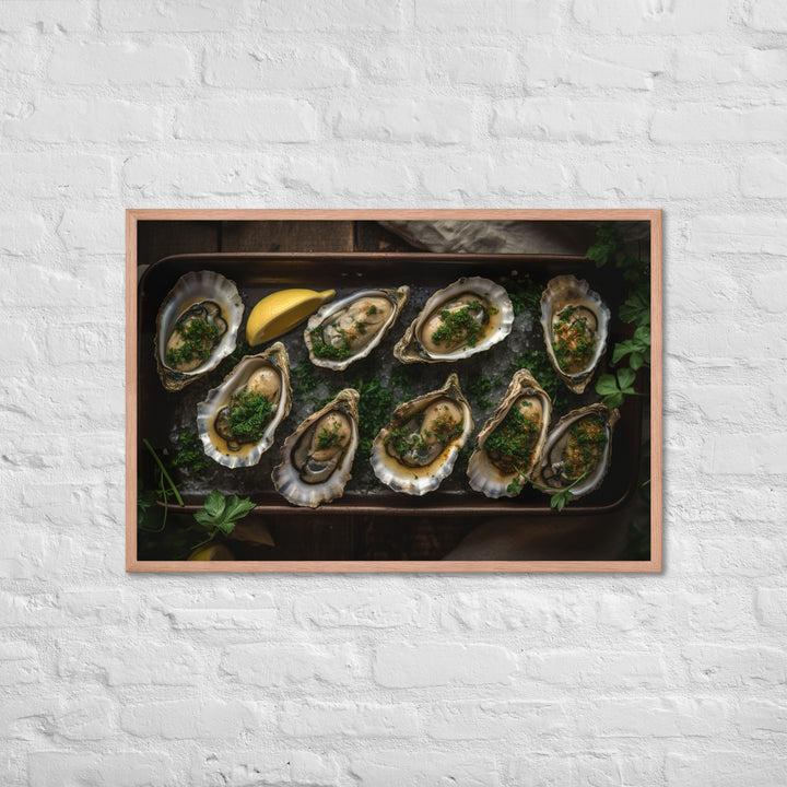 Grilled Eastern Oysters with Garlic Butter Framed poster 🤤 from Yumify.AI