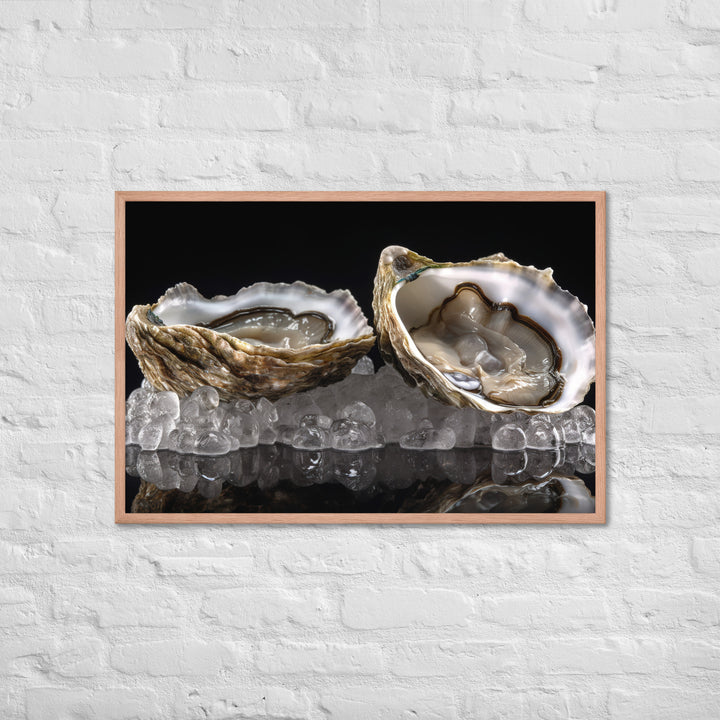 Glistening Sydney Rock Oyster on Ice Framed poster 🤤 from Yumify.AI