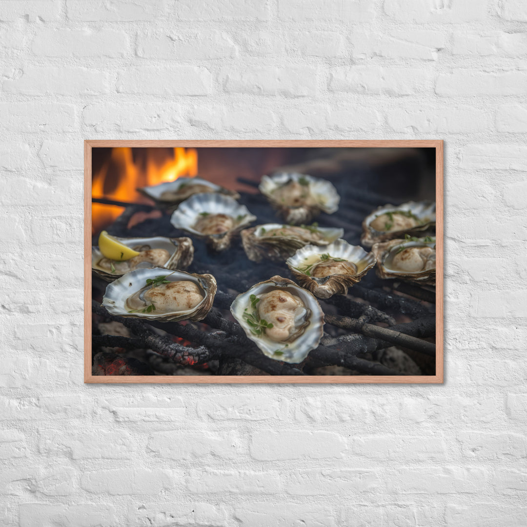 Grilled Malpeque Oysters with Garlic Butter Framed poster 🤤 from Yumify.AI
