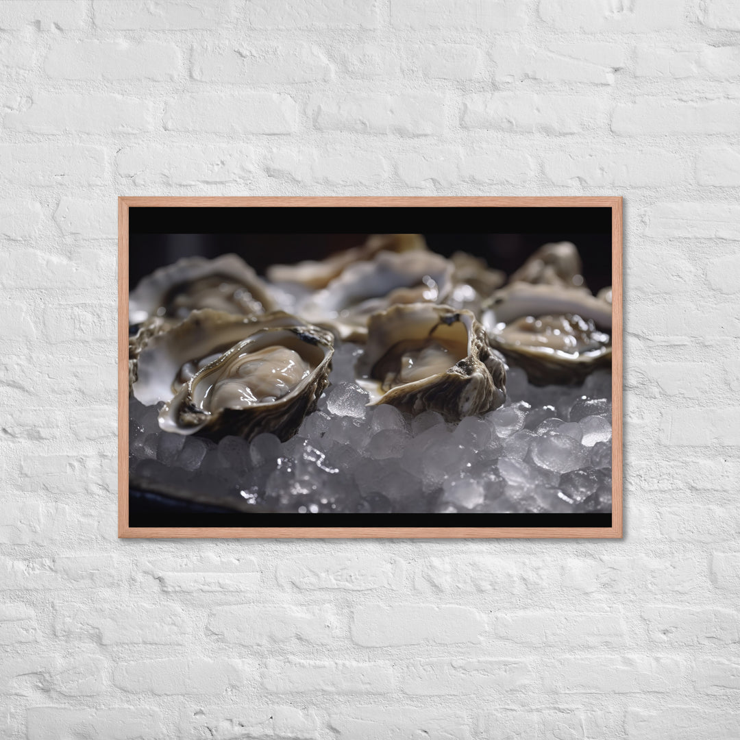 Freshly Shucked Pacific Oysters on Ice Framed poster 🤤 from Yumify.AI