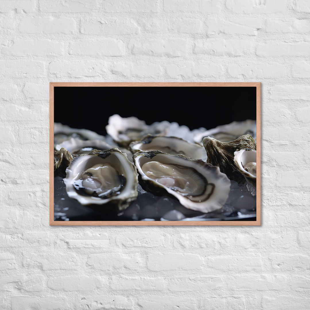 Freshly Shucked Pacific Oysters on Ice Framed poster 🤤 from Yumify.AI