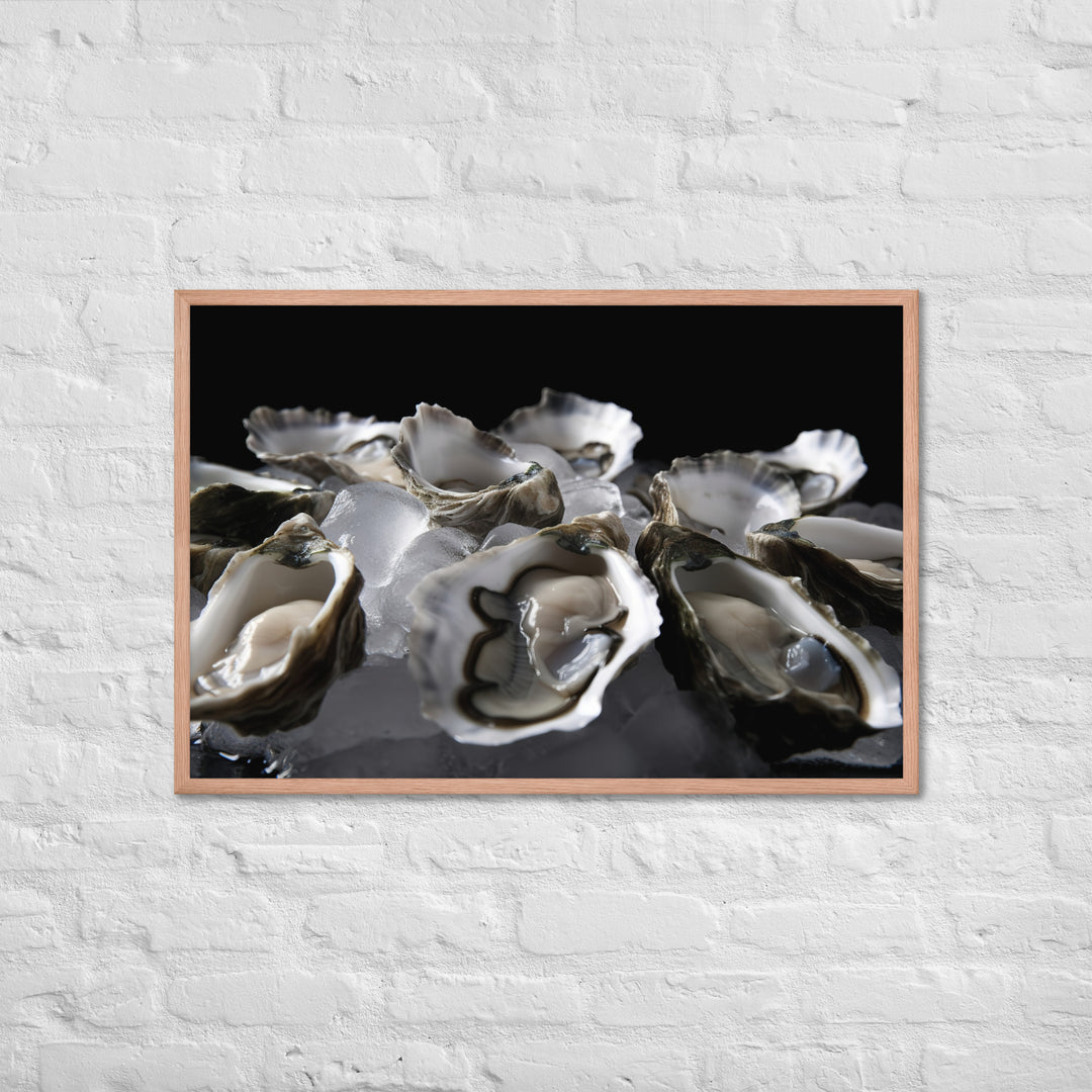 Freshly Shucked Pacific Oysters on Ice Framed poster 🤤 from Yumify.AI