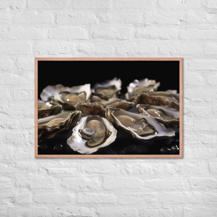 Freshly Shucked Pacific Oysters on Ice Framed poster 🤤 from Yumify.AI