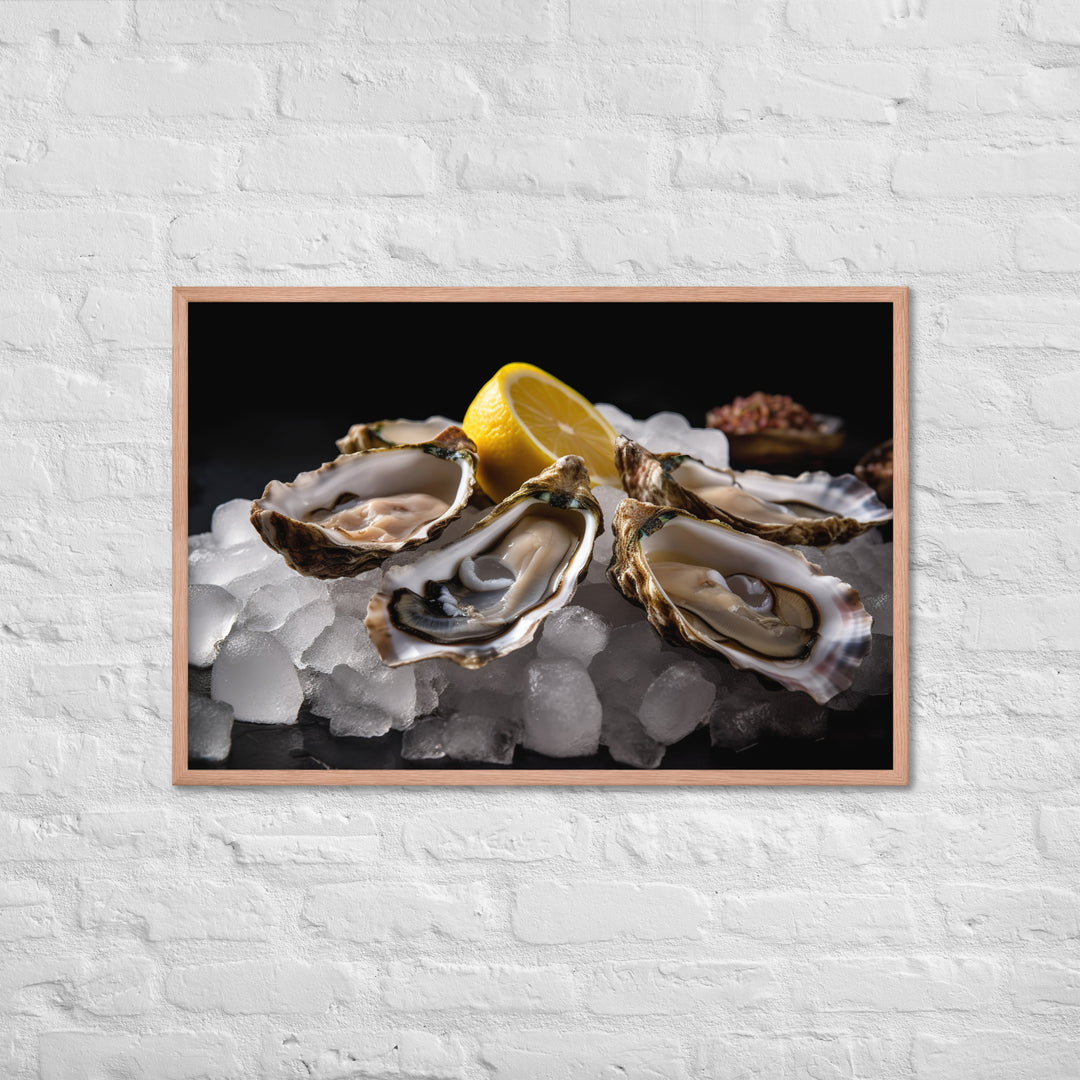 Freshly Shucked European Flat Oysters on Ice Framed poster 🤤 from Yumify.AI