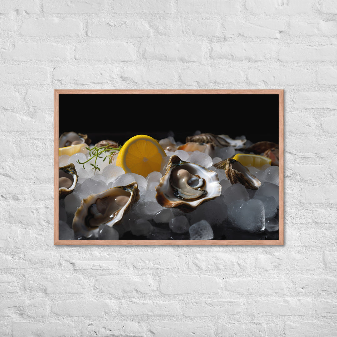 Freshly Shucked European Flat Oysters on Ice Framed poster 🤤 from Yumify.AI