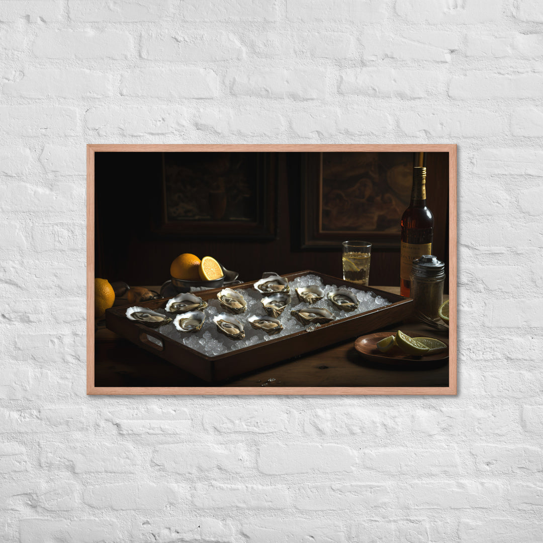 Freshly Shucked European Flat Oysters on Ice Framed poster 🤤 from Yumify.AI