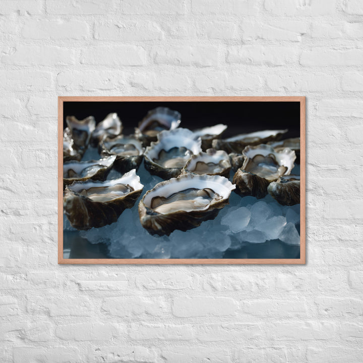 Freshly Shucked Blue Point Oysters on Ice Framed poster 🤤 from Yumify.AI