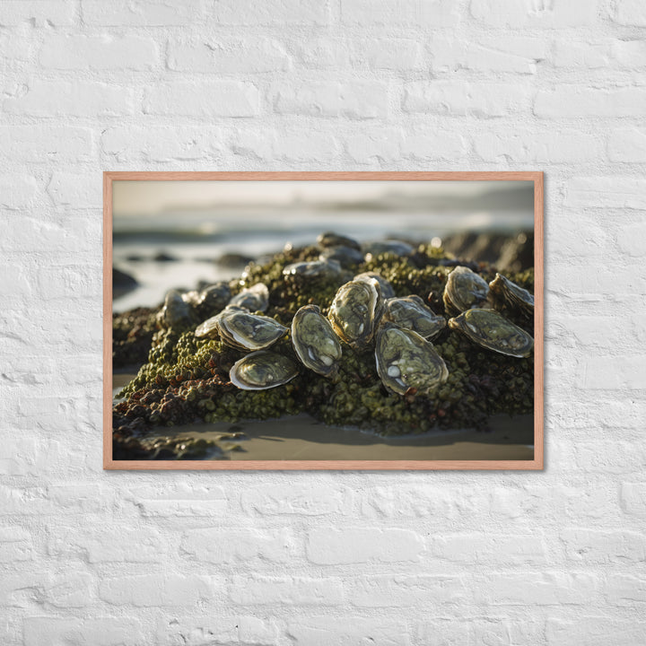 European Flat Oysters on a Bed of Seaweed Framed poster 🤤 from Yumify.AI