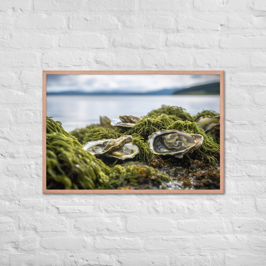 European Flat Oysters on a Bed of Seaweed Framed poster 🤤 from Yumify.AI