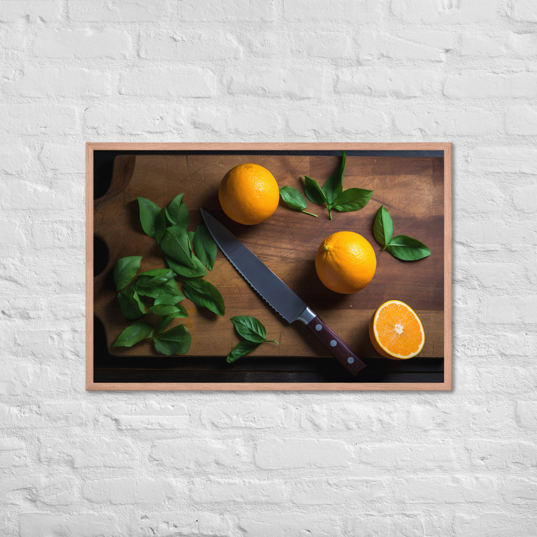 Oranges on a Cutting Board Framed poster 🤤 from Yumify.AI