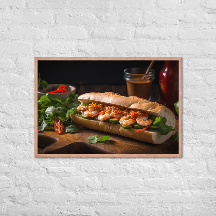 Spicy Banh Mi with Grilled Shrimp and Sriracha Mayo Framed poster 🤤 from Yumify.AI