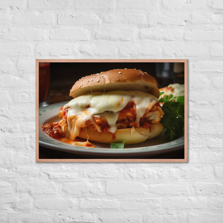 Juicy Chicken Parmesan on a Toasted Bun Framed poster 🤤 from Yumify.AI