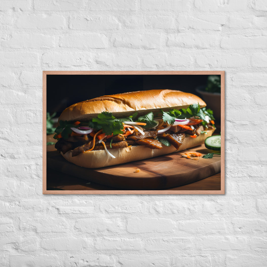 Classic Banh Mi Sandwich with Pork Belly and Caramelized Onion Framed poster 🤤 from Yumify.AI