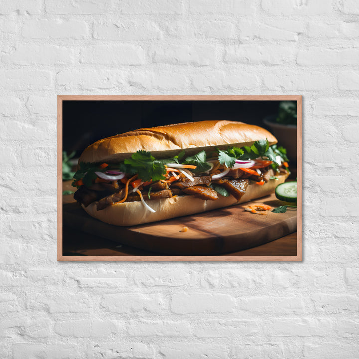 Classic Banh Mi Sandwich with Pork Belly and Caramelized Onion Framed poster 🤤 from Yumify.AI