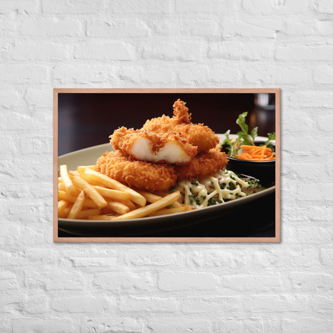 Panko Crusted Fish and Shoestring Fries Framed poster 🤤 from Yumify.AI