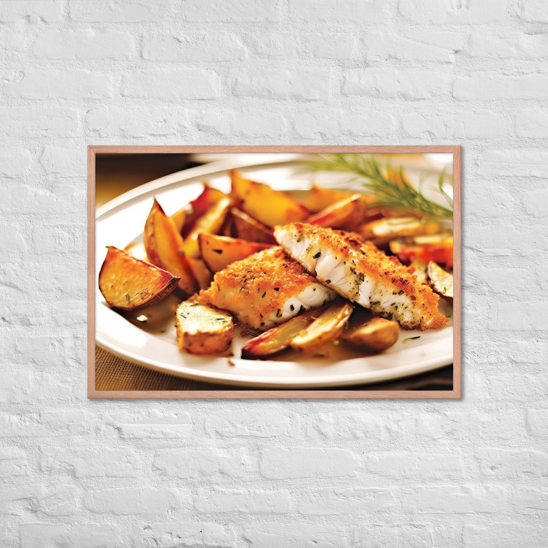 Oven Baked Fish and Wedges Framed poster 🤤 from Yumify.AI