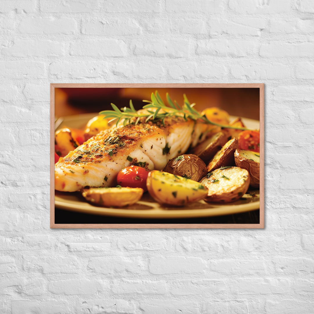 Oven Baked Fish and Wedges Framed poster 🤤 from Yumify.AI