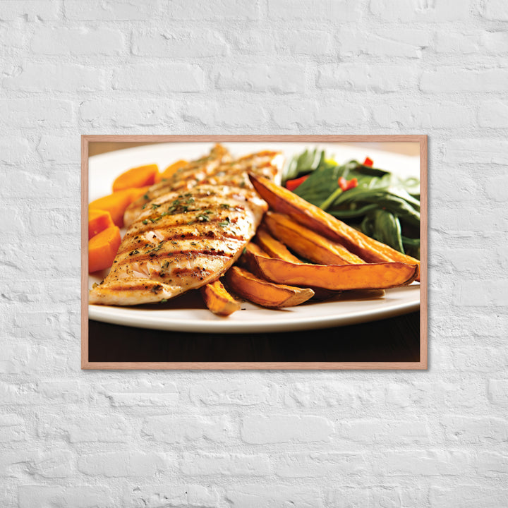 Grilled Fish and Sweet Potato Fries Framed poster 🤤 from Yumify.AI