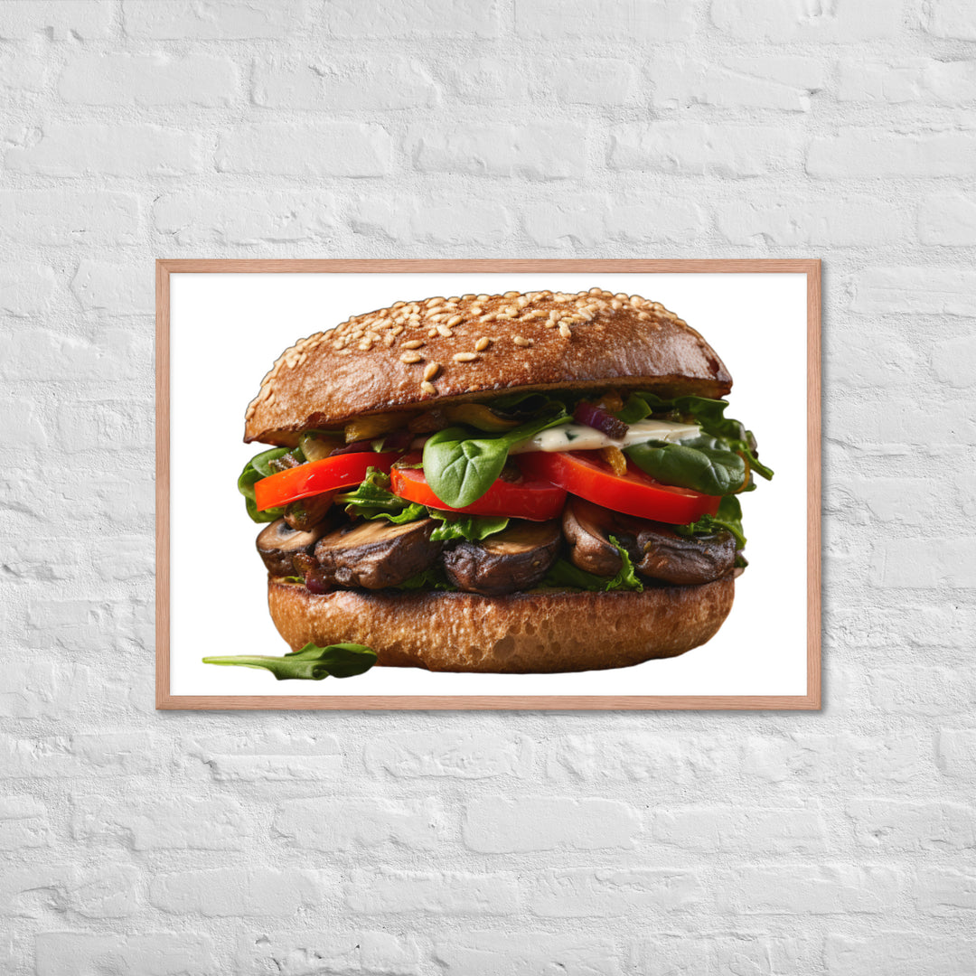 Vegan Delight Mushroom Burger Framed poster 🤤 from Yumify.AI