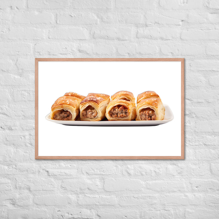 Flaky Golden Sausage Rolls Framed poster 🤤 from Yumify.AI