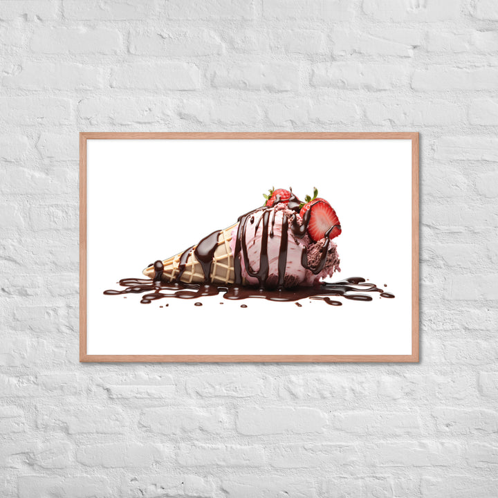 Chocolate Drizzle Over Strawberry Ice Cream Framed poster 🤤 from Yumify.AI