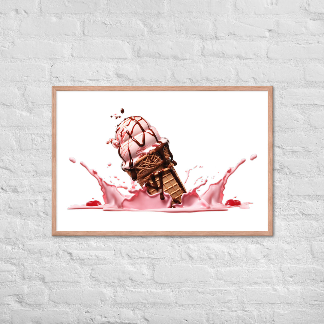 Chocolate Drizzle Over Strawberry Ice Cream Framed poster 🤤 from Yumify.AI