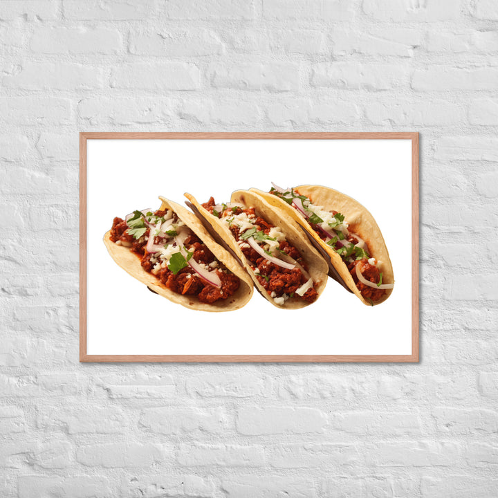 Spicy Chorizo Tacos Glow Framed poster 🤤 from Yumify.AI