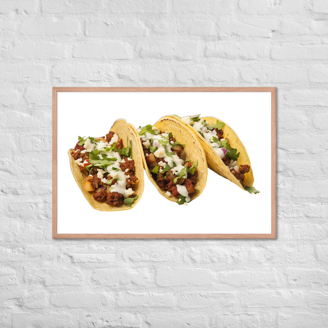 Spicy Chorizo Tacos Glow Framed poster 🤤 from Yumify.AI