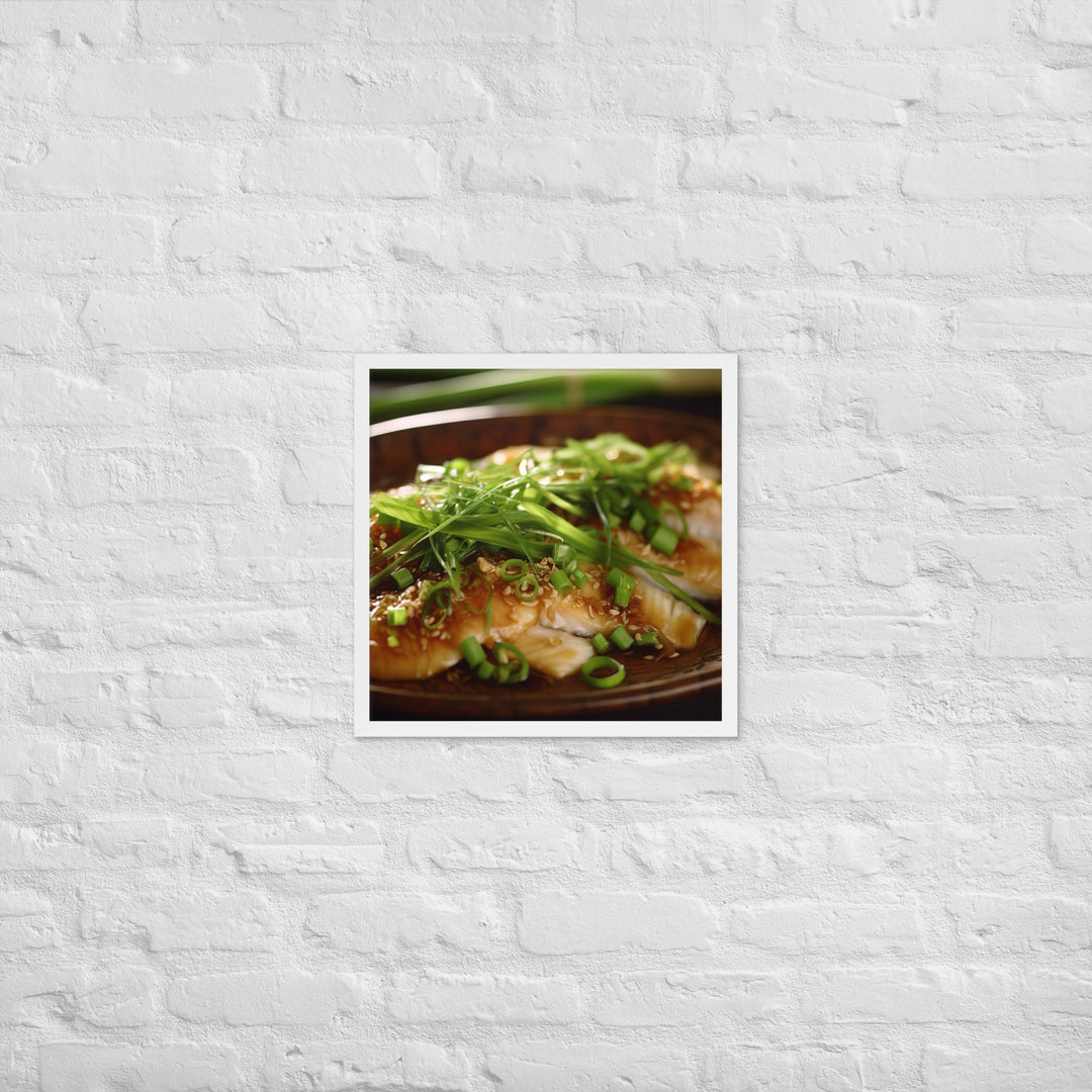 Steamed Fish with Ginger and Scallions Framed poster 🤤 from Yumify.AI