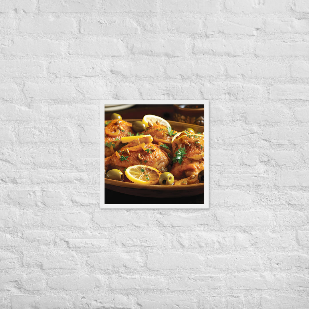 Moroccan Chicken with Preserved Lemons and Olives Framed poster 🤤 from Yumify.AI