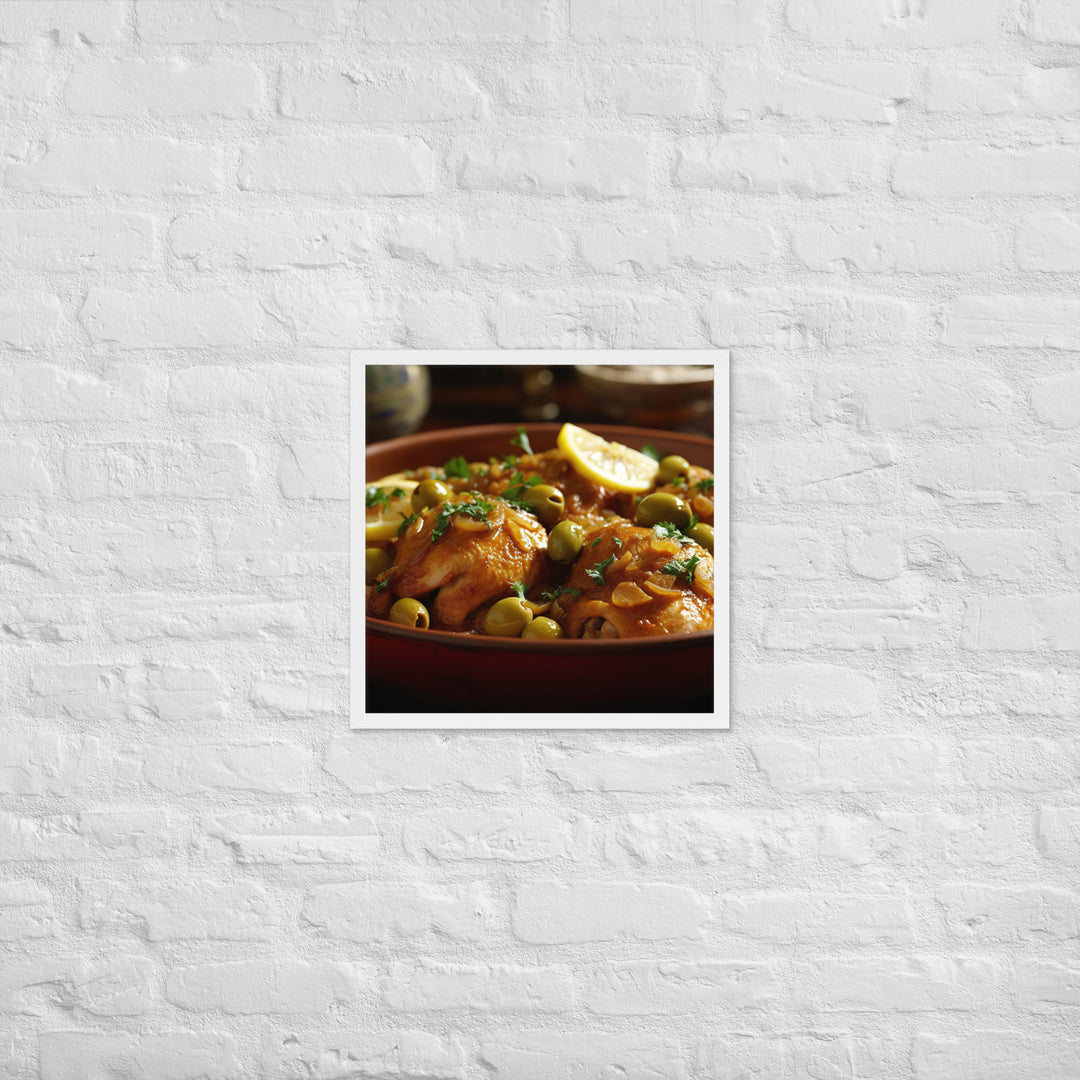 Moroccan Chicken with Preserved Lemons and Olives Framed poster 🤤 from Yumify.AI