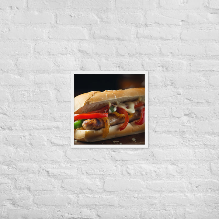 Sausage and peppers sandwich Framed poster 🤤 from Yumify.AI