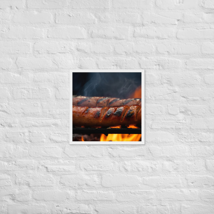 Grilled Sausage on an Open Flame Framed poster 🤤 from Yumify.AI