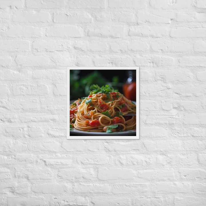 Vegan Spaghetti with Tomato Sauce Framed poster 🤤 from Yumify.AI