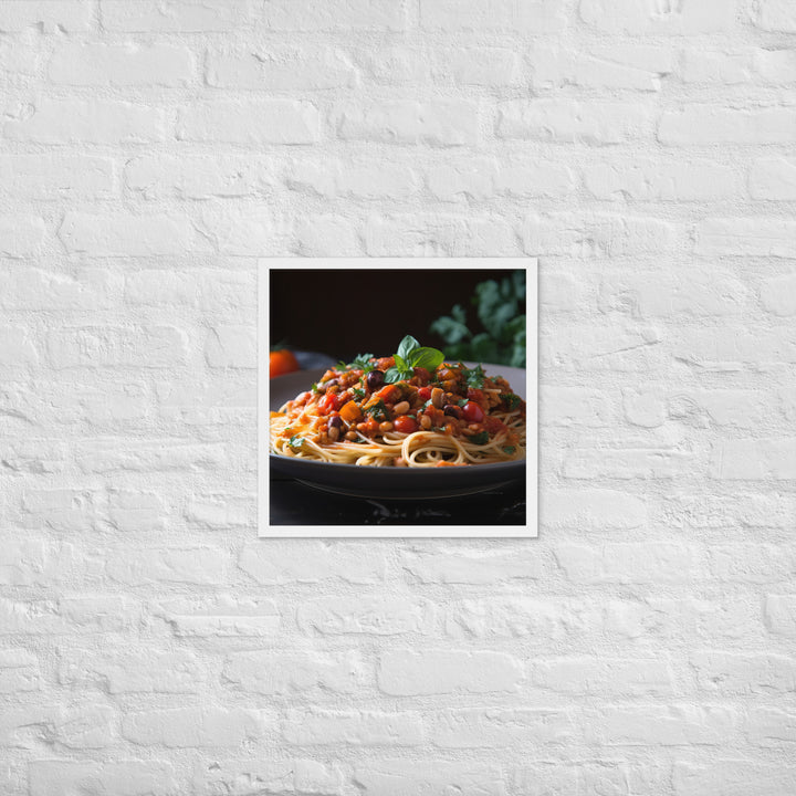 Vegan Spaghetti with Tomato Sauce Framed poster 🤤 from Yumify.AI