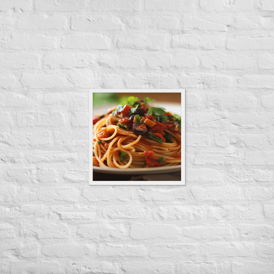 Vegan Spaghetti with Tomato Sauce Framed poster 🤤 from Yumify.AI