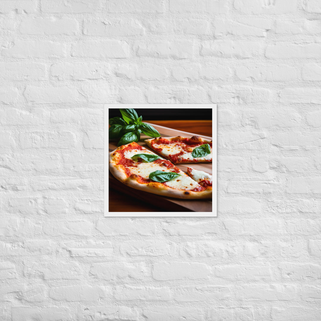 A Margherita Pizza with Fresh Basil Framed poster 🤤 from Yumify.AI