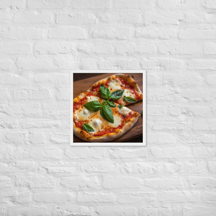 A Margherita Pizza with Fresh Basil Framed poster 🤤 from Yumify.AI