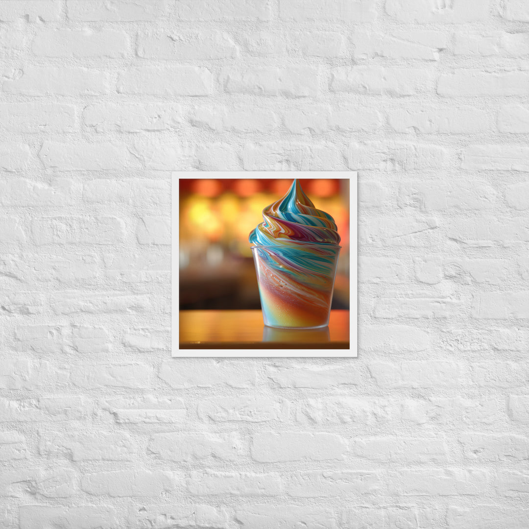 Rainbow Swirl Soft Serve Cup Framed poster 🤤 from Yumify.AI