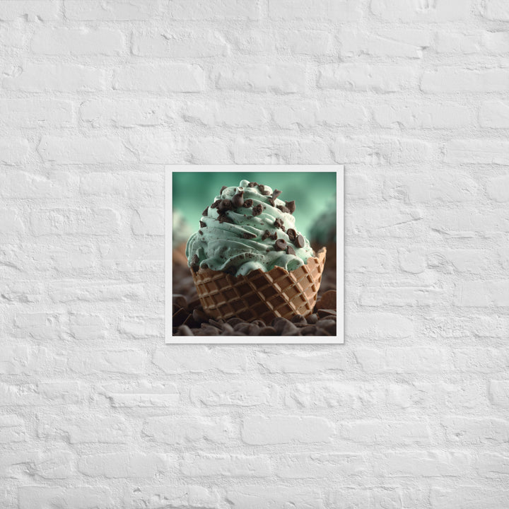 Mint Chocolate Chip Soft Serve Waffle Cone Framed poster 🤤 from Yumify.AI