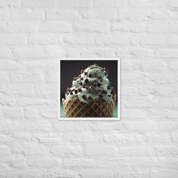 Mint Chocolate Chip Soft Serve Waffle Cone Framed poster 🤤 from Yumify.AI