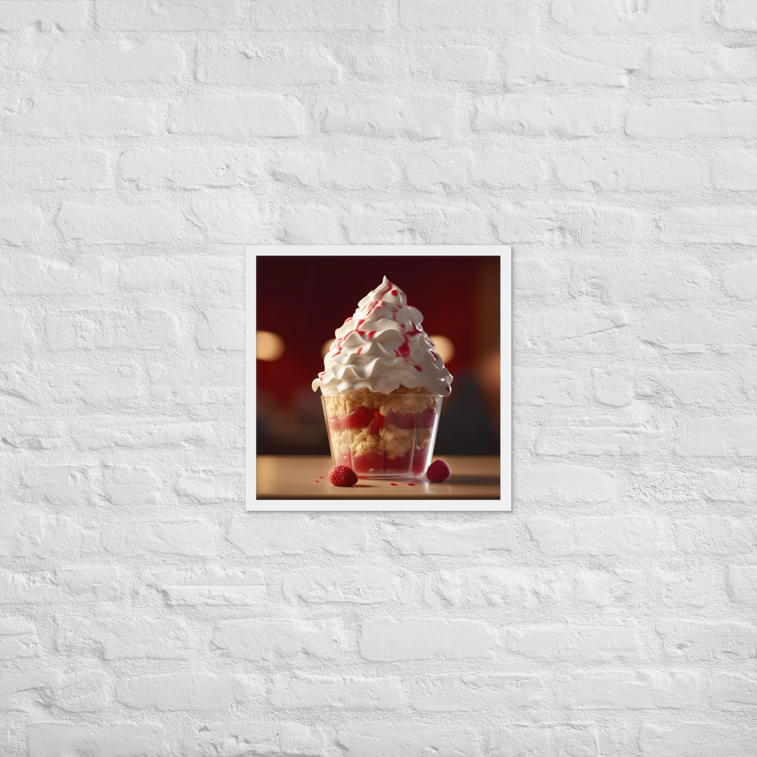 Strawberry Shortcake Soft Serve Sundae Framed poster 🤤 from Yumify.AI