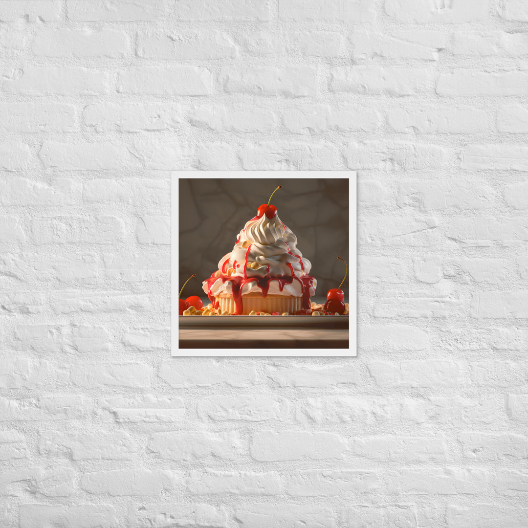 Strawberry Shortcake Soft Serve Sundae Framed poster 🤤 from Yumify.AI