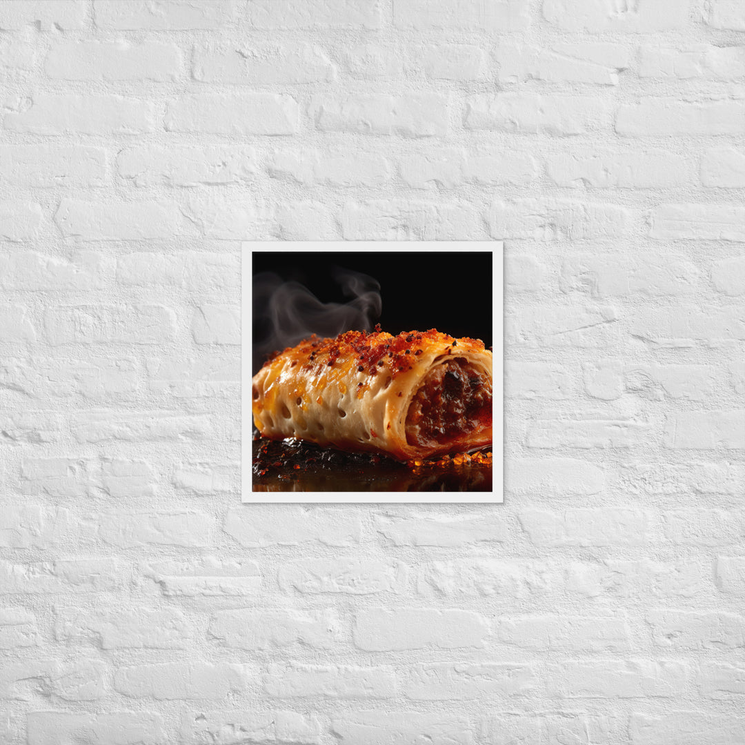 Spicy Sausage Roll Framed poster 🤤 from Yumify.AI