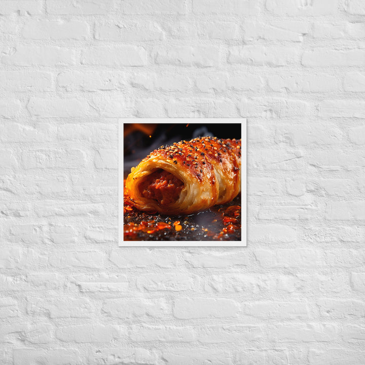 Spicy Sausage Roll Framed poster 🤤 from Yumify.AI