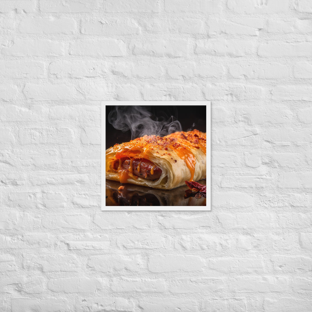 Spicy Sausage Roll Framed poster 🤤 from Yumify.AI