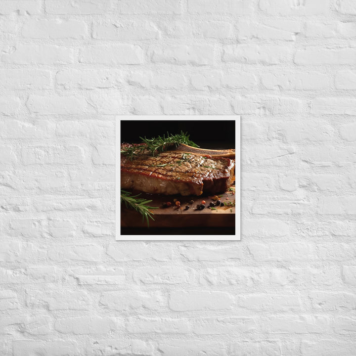 T-Bone Steak on a Wooden Board Framed poster 🤤 from Yumify.AI